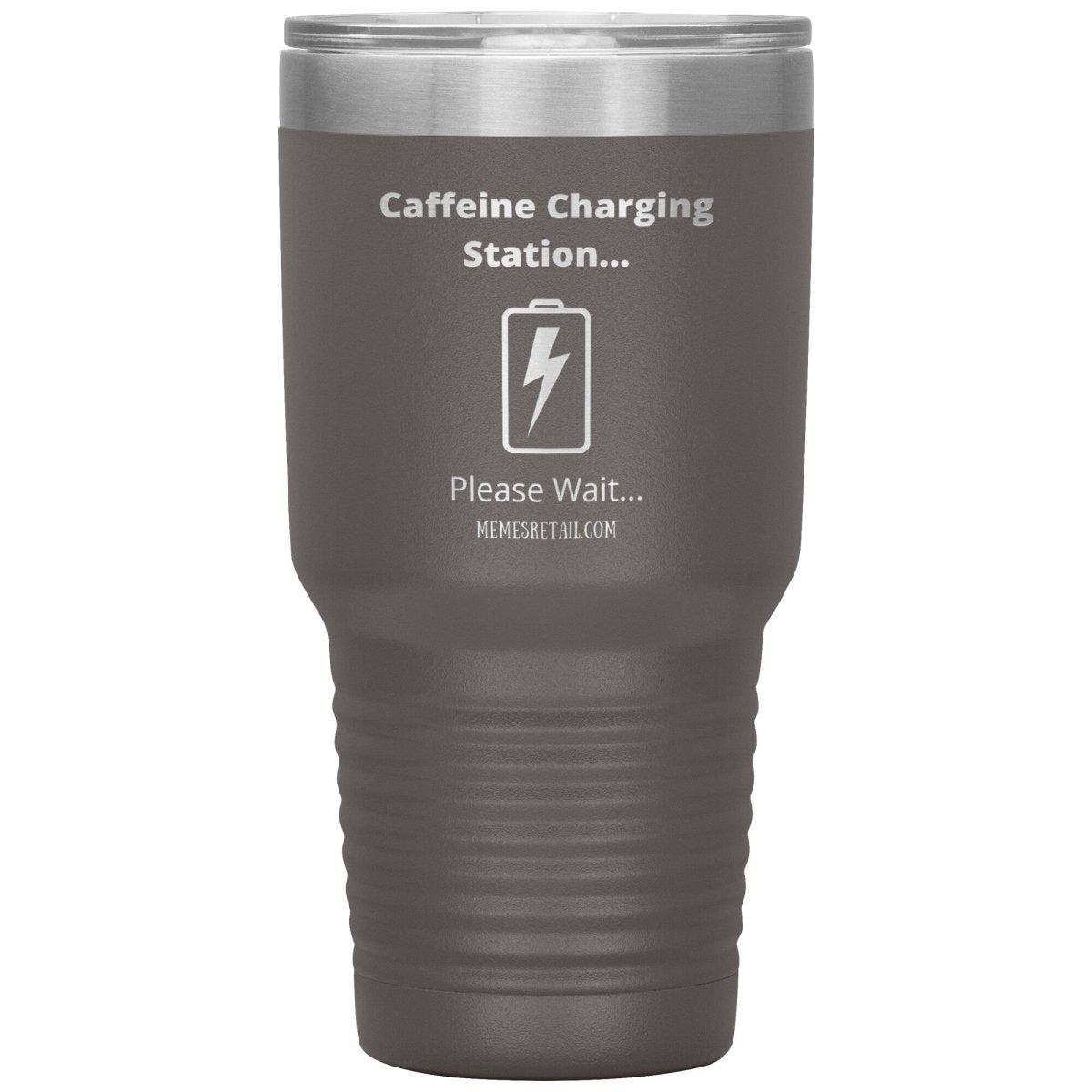 Caffeine Charging Station, Please Wait... Tumblers, 30oz Insulated Tumbler / Pewter - MemesRetail.com