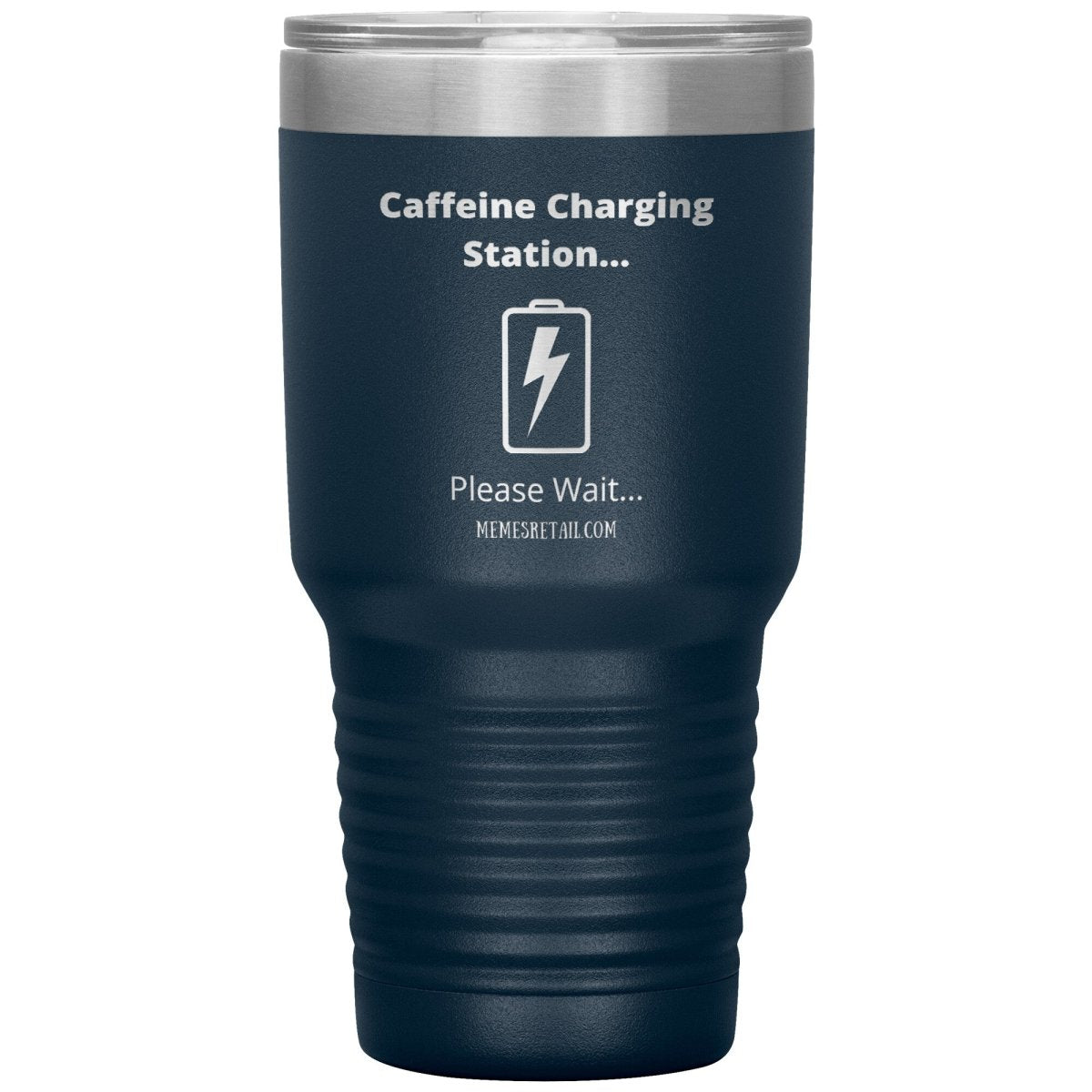 Caffeine Charging Station, Please Wait... Tumblers, 30oz Insulated Tumbler / Navy - MemesRetail.com
