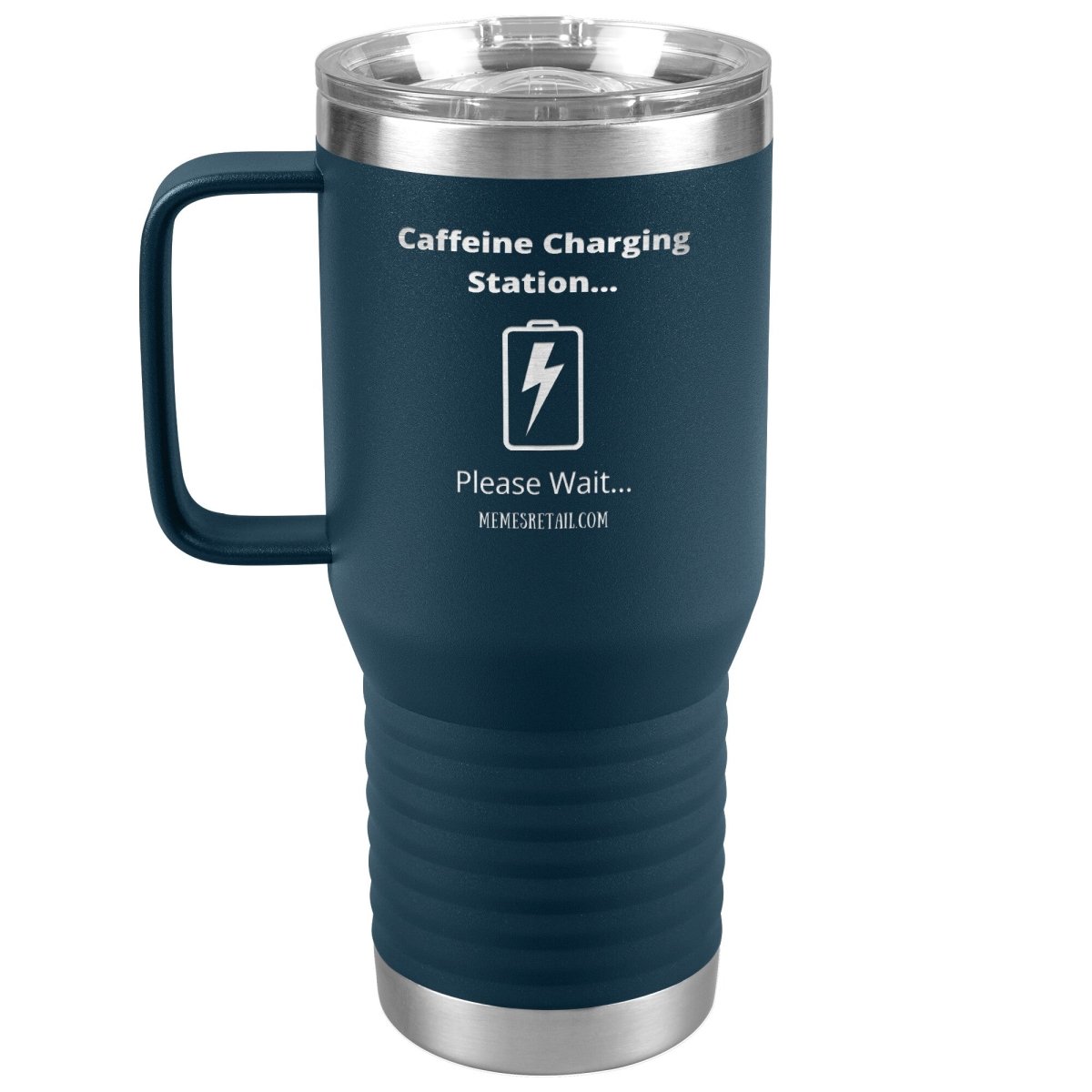 Caffeine Charging Station, Please Wait... Tumblers, 20oz Travel Tumbler / Navy - MemesRetail.com
