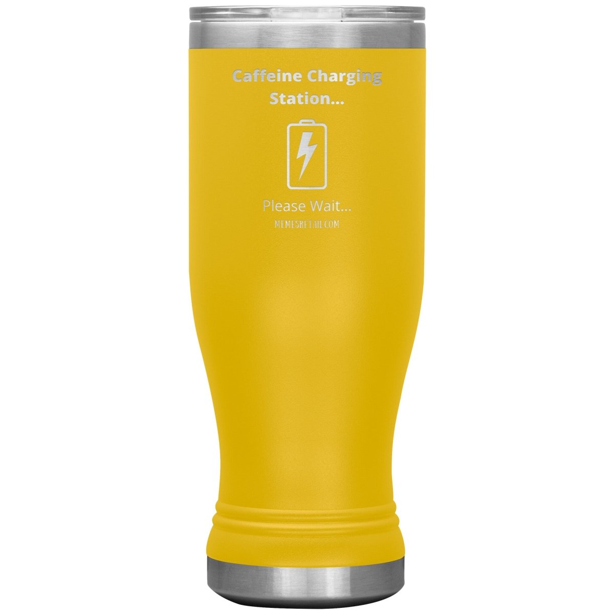 Caffeine Charging Station, Please Wait... Tumblers, 20oz BOHO Insulated Tumbler / Yellow - MemesRetail.com