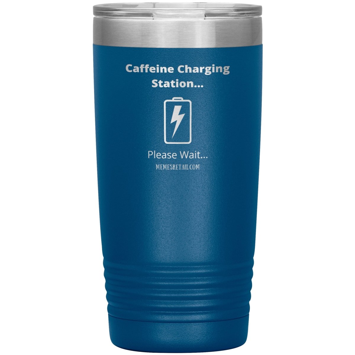 Caffeine Charging Station, Please Wait... Tumblers, 20oz Insulated Tumbler / Blue - MemesRetail.com