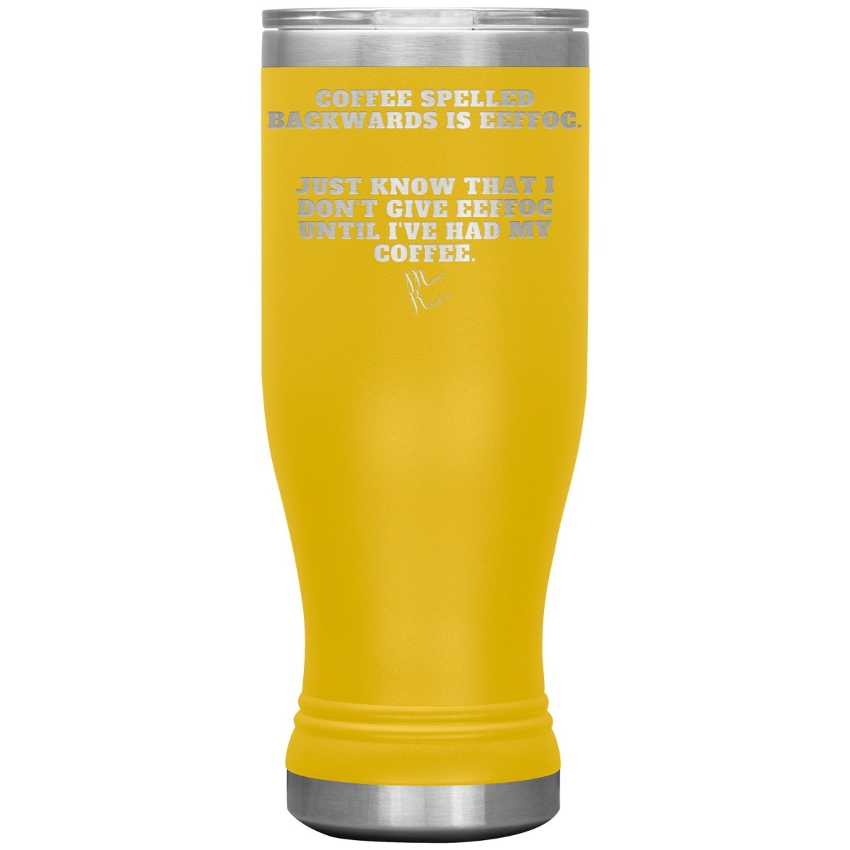 Coffee spelled backwards is eeffoc Tumblers, 20oz BOHO Insulated Tumbler / Yellow - MemesRetail.com