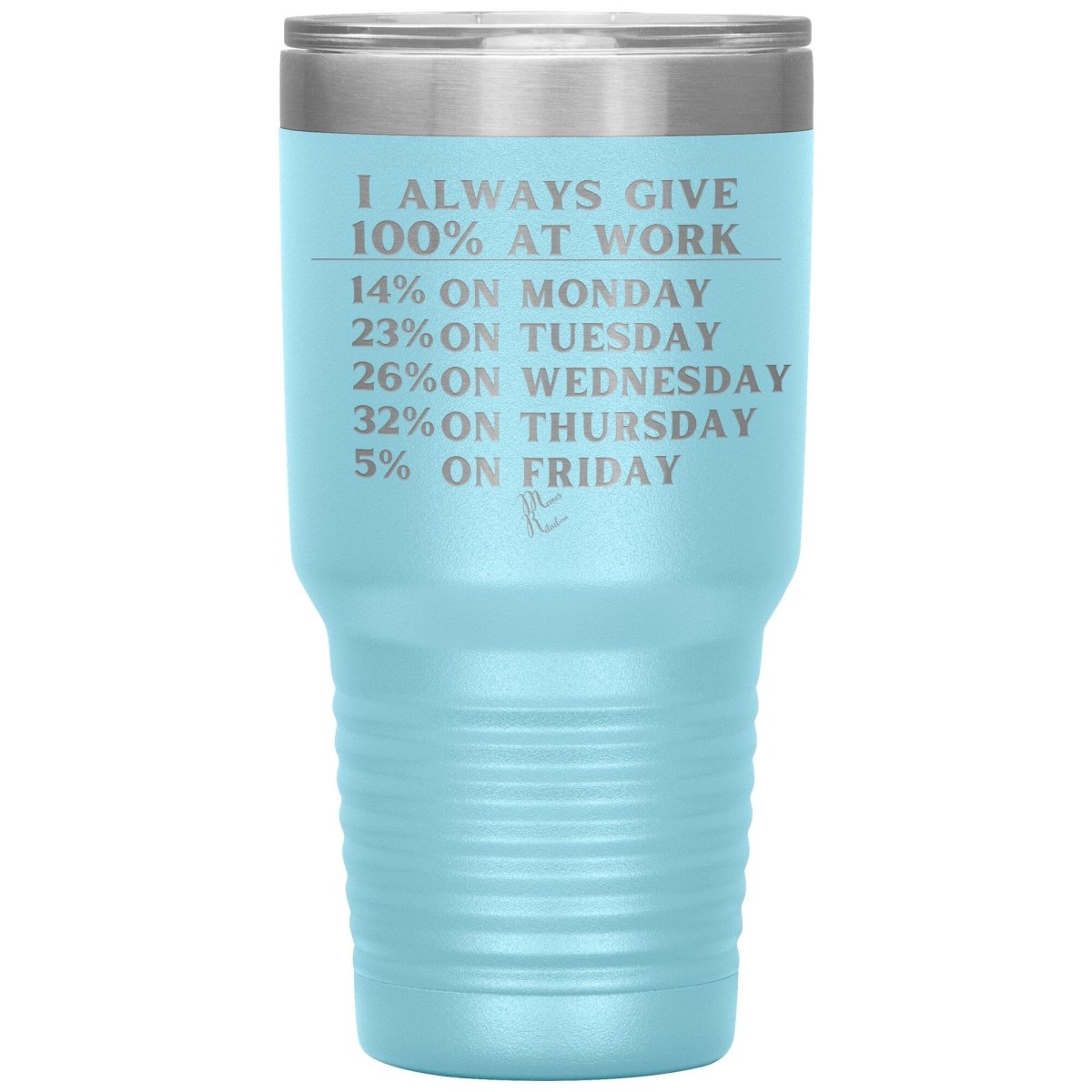 I Always Give 100% At Work Tumblers, 30oz Insulated Tumbler / Light Blue - MemesRetail.com