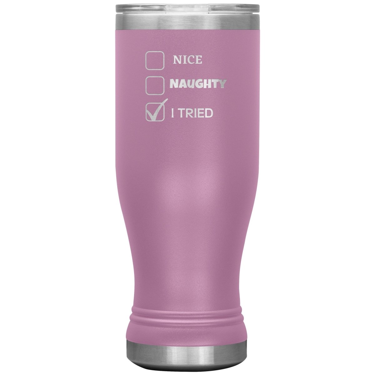 Nice, Naughty, I tried, Christmas Tumblers, 20oz BOHO Insulated Tumbler / Light Purple - MemesRetail.com