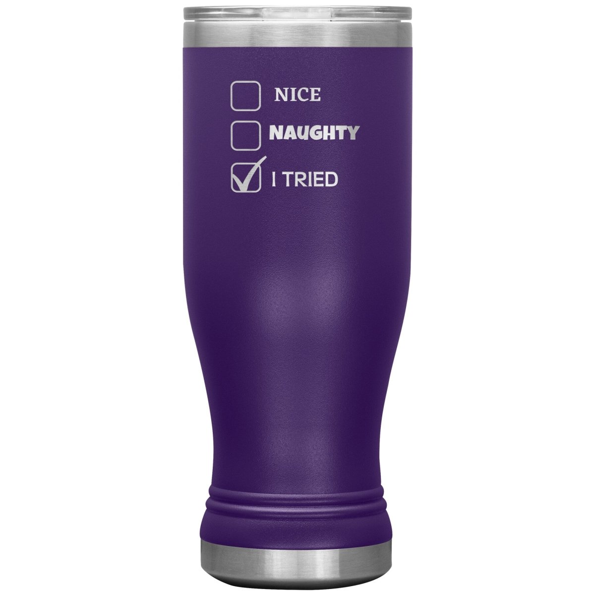 Nice, Naughty, I tried, Christmas Tumblers, 20oz BOHO Insulated Tumbler / Purple - MemesRetail.com