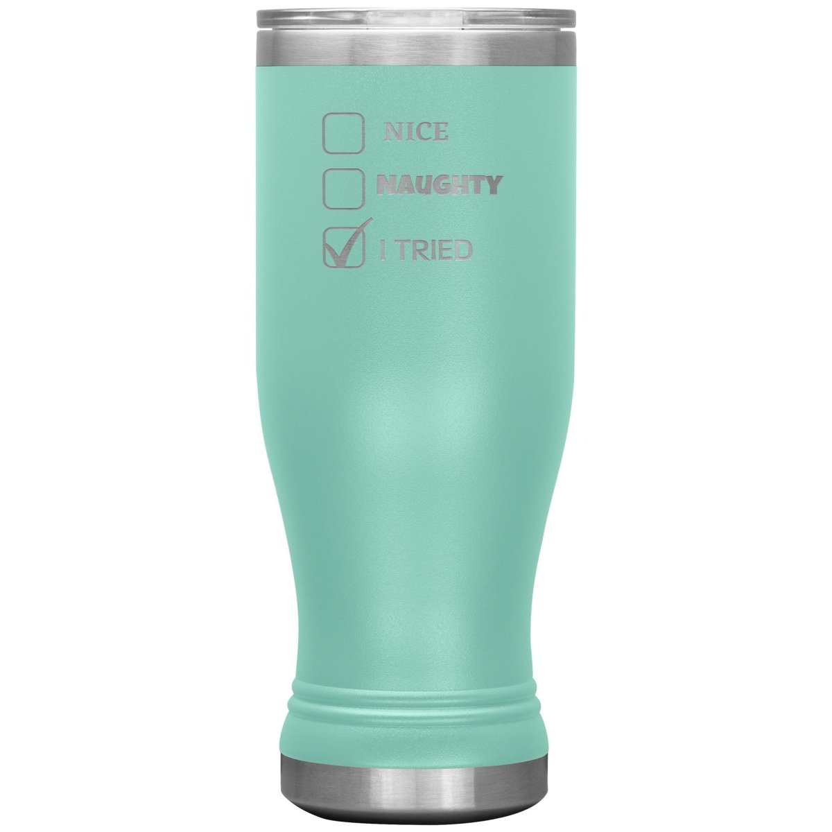 Nice, Naughty, I tried, Christmas Tumblers, 20oz BOHO Insulated Tumbler / Teal - MemesRetail.com