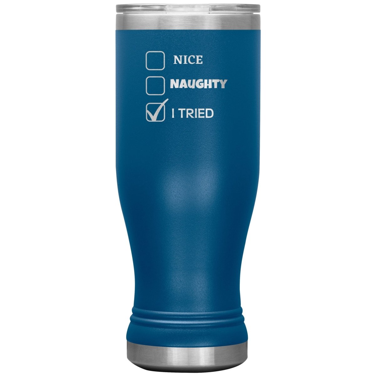 Nice, Naughty, I tried, Christmas Tumblers, 20oz BOHO Insulated Tumbler / Blue - MemesRetail.com