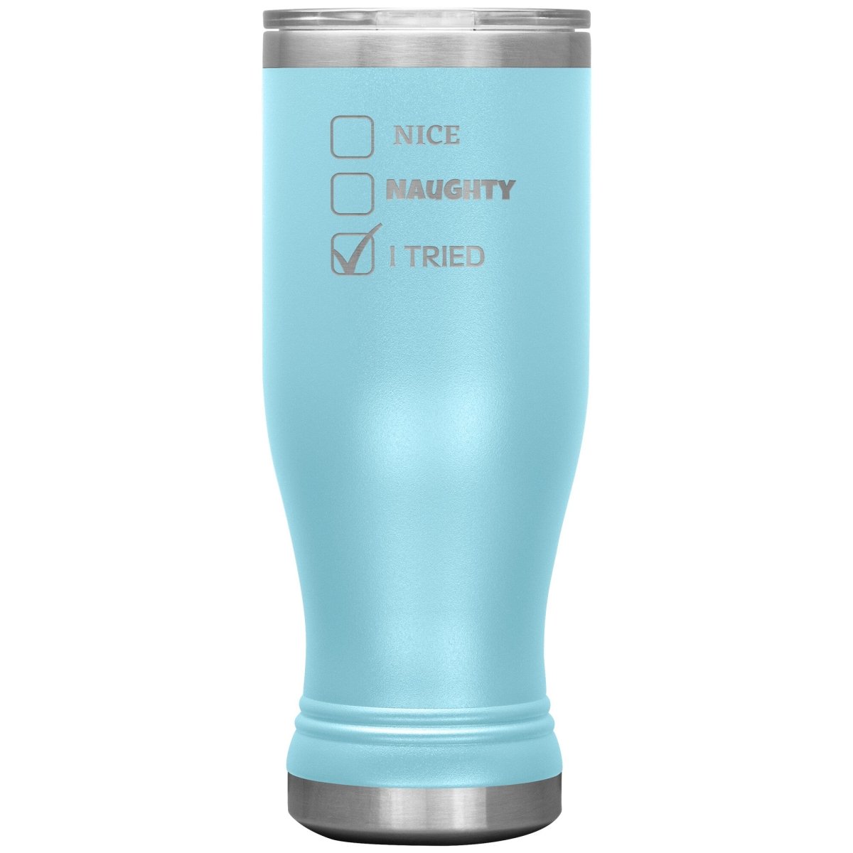 Nice, Naughty, I tried, Christmas Tumblers, 20oz BOHO Insulated Tumbler / Light Blue - MemesRetail.com