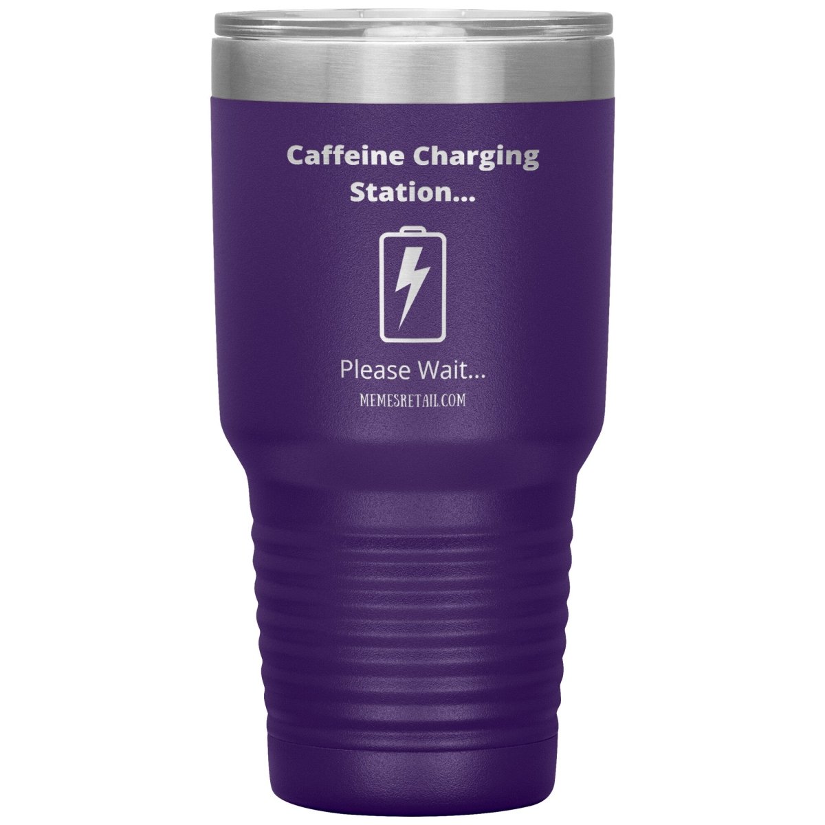 Caffeine Charging Station, Please Wait... Tumblers, 30oz Insulated Tumbler / Purple - MemesRetail.com