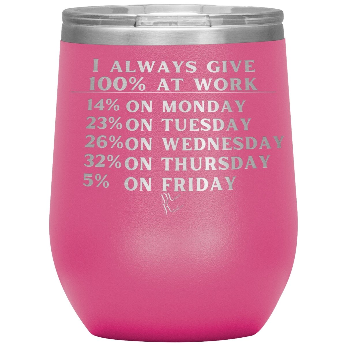 I Always Give 100% At Work Tumblers, 12oz Wine Insulated Tumbler / Pink - MemesRetail.com