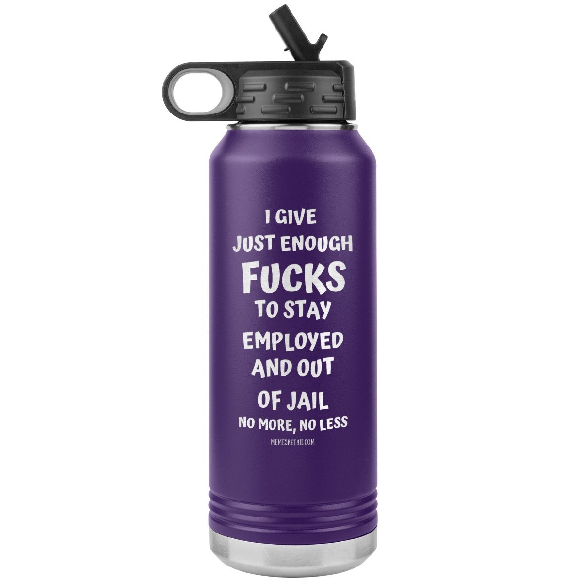 I Give Just Enough Fucks To Stay Employed And Out Of Jail, No More, No Less 32 Oz Water Bottle Tumbler, Purple - MemesRetail.com
