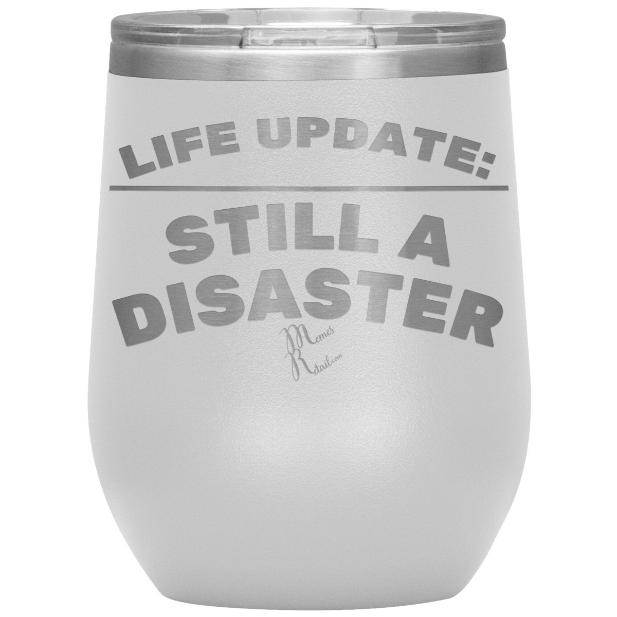 Life Update: Still A Disaster Tumblers, 12oz Wine Insulated Tumbler / White - MemesRetail.com